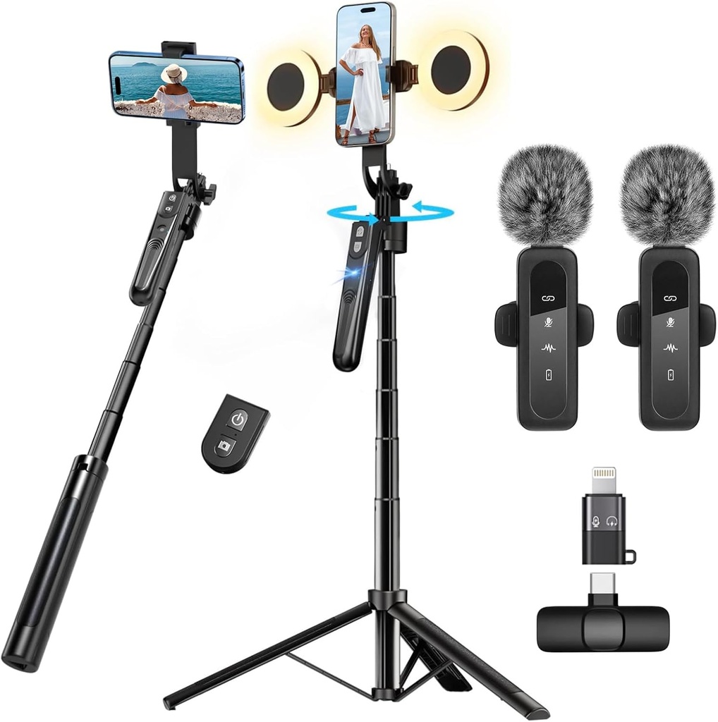 Kit de Creador de Contenido Pro (Seguimiento IA + Micrófono + Luz)